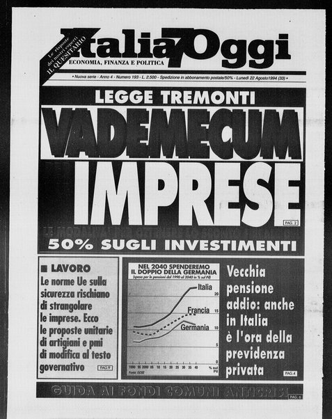 Italia oggi : quotidiano di economia finanza e politica